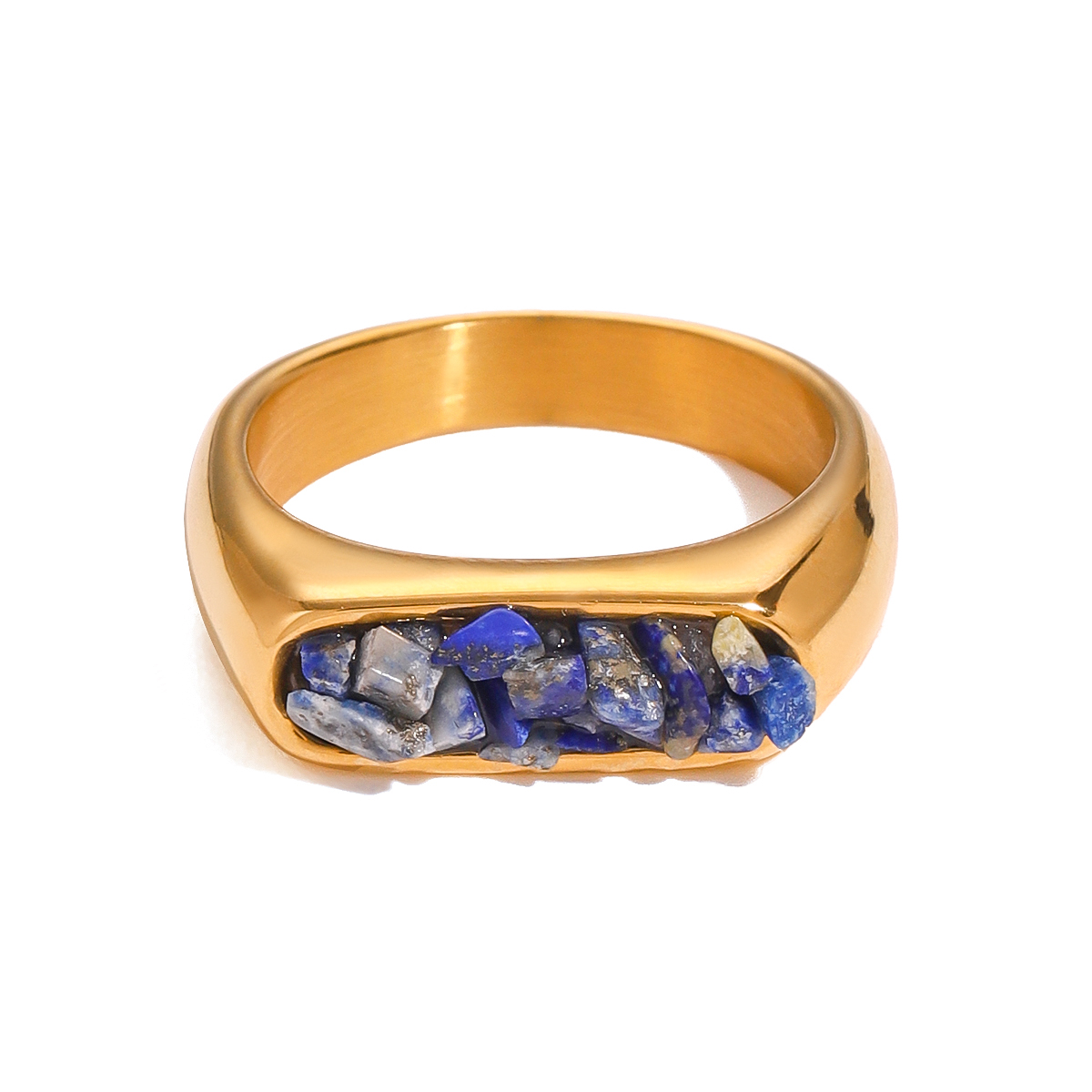 1 stuk Eenvoudige serie Retro Geometrische roestvrij staal 18K vergulde natuursteen dames enkele ring h5 